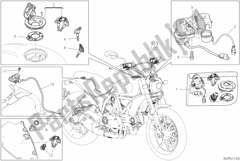 All parts for the 13e - Electrical Devices of the Ducati Scrambler Icon Dark Thailand USA 803 2020